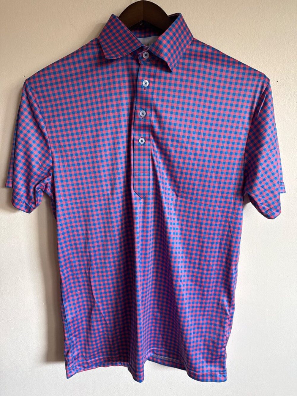 Collars & Co Dress Collar Polo Red & Blue Gingham Medium Short Sleeve